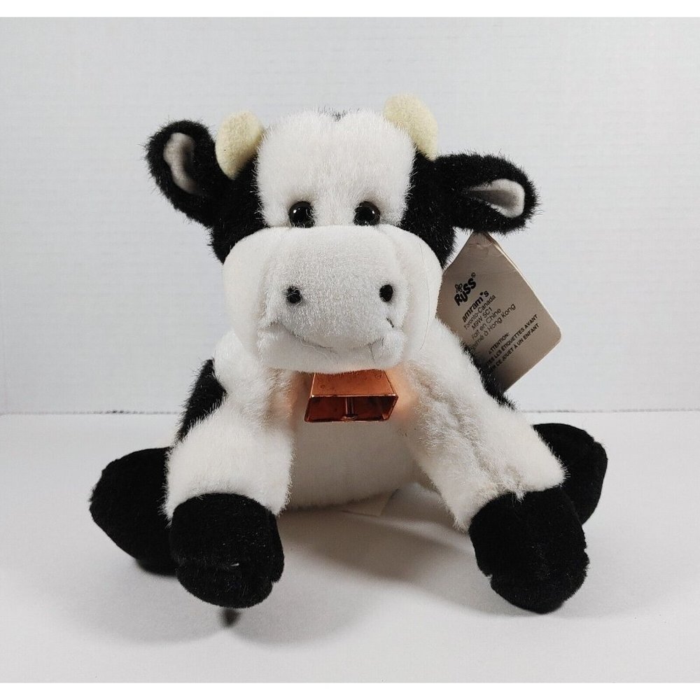 Russ Berrie Plush Cow w/Bell Stuffed Animal 8"